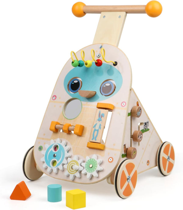 Wooden Baby Walker, Adjustable Speed Push and Pull Learning Activity Walker, Toddler Activity Center Toys