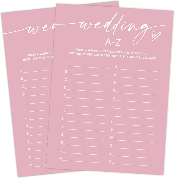 Pink Theme Bridal Shower Games for 25 Guests - Wedding A-Z Games, Advice Cards, Reception Supplies