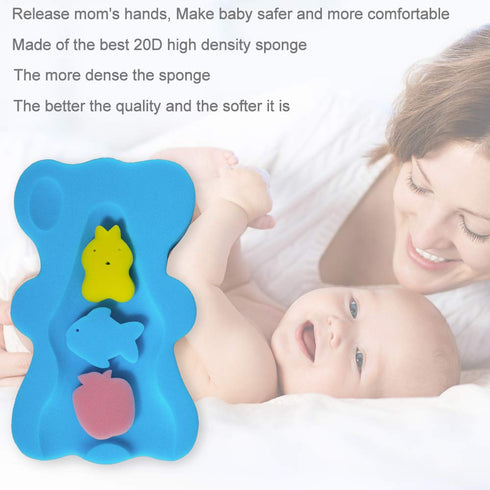 HALLO Soft Infant Bath Sponge - Skid Proof Baby Bath Mat, Newborn Odor Free (Blue)