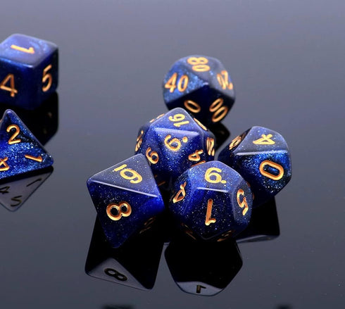 DND Dice Set 7Pcs Dark Blue Mix Black Nebula Dice for Dungeon and Dragons D&D RPG with Dice Bag