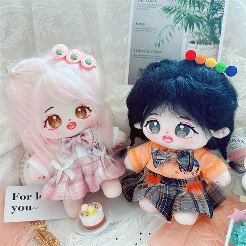 niannyyhouse 20cm Plush Doll Clothes Set, Hairpin, Shirt, Skirt, JK Uniform, 8in Soft Stuffed Toy Accessories (Pink)