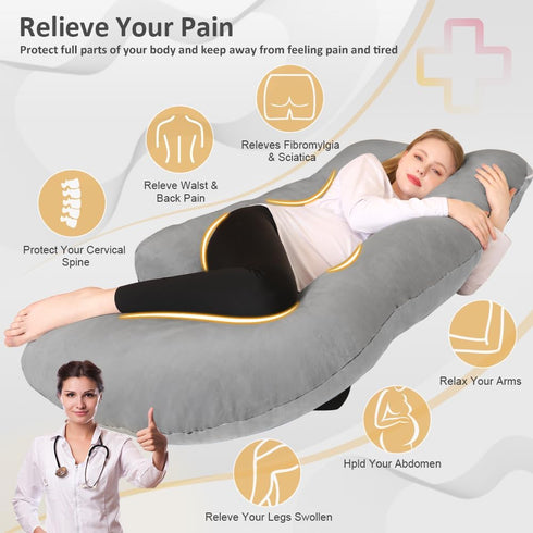 Chilling Home Memory Foam Pregnancy Pillow, J Shape Pregnancy Pillows for Sleeping, Body Pillow for Adults, Maternity