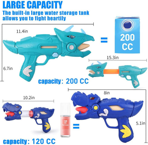 unanscre 2 Pack Dinosaur Water Blaster Soaker Gun - Dino Pump Action Squirt Gun for Kids, Long-Range Shooting Water Toys