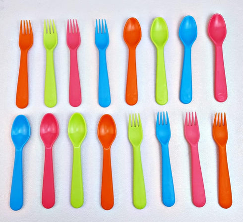 16 Pcs Kids Utensils Set - Reusable Plastic Forks and Spoons, Durable Toddler Silverware Cutlery for Lunch Box, BPA Free