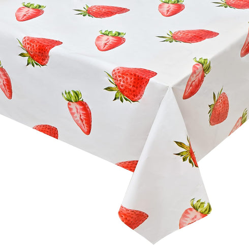 2 Pcs Strawberry Tablecloth, Plastic Table Covers 87 x 51 Inches for Birthday Party Supplies