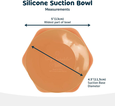 Tiny Twinkle Silicone Suction Bowl with Lid for Baby, 100% BPA Free, Microwave Safe, Cinnamon