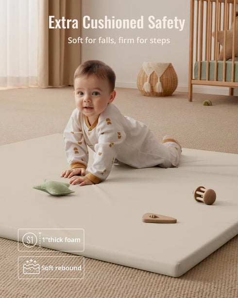 50x50 Blissful Diary Vegan Leather Baby Play Mat, Thick Foam Cushioned & Waterproof Playpen Mat for Infants