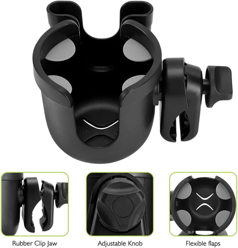 Accmor 2-in-1 Stroller Cup Holder with Hook, Bike Cup Holder, Universal Cup Holder for Uppababy Nuna Doona Strollers