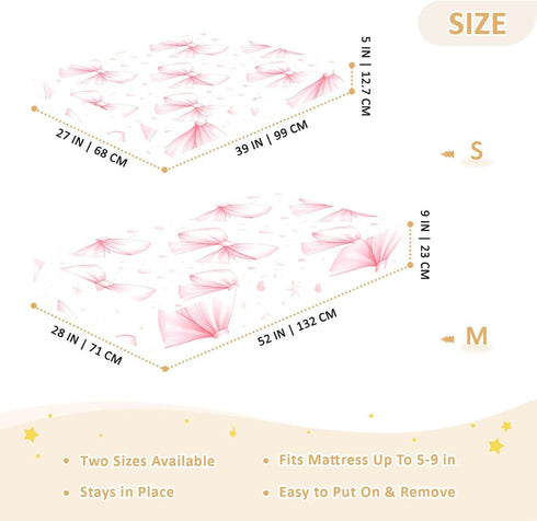 CZXW 52" 28" Bows Light Pink Crib Sheets Fitted x Natural Cotton Soft & Breathable for Baby Crib Mattress