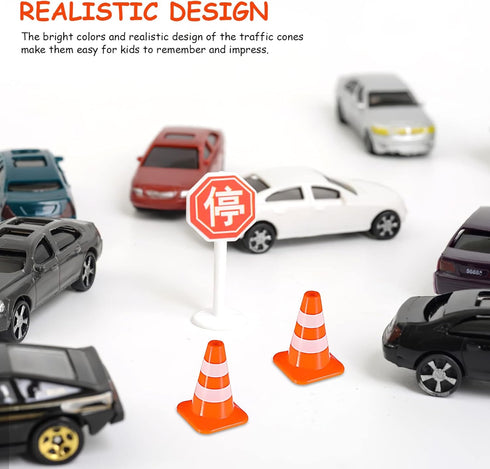 STOBOK Traffic Cone, 14 PCS Miniature Traffic Signs Toys, Construction Toys for Kids Educational Roadblock Toy