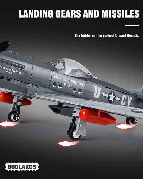 P-51 Mustang Fighter Bomber Building Blocks Set, Military WW2 Airplane Toy, Collectible WW2 Army Model for Children