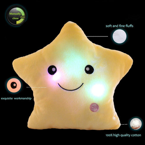 Creative Twinkle Star Shaped Plush Pillow, LED Night Light Glowing Cushions for Kids, Plush Stuffed Toys Gifts and