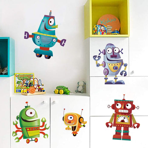 Cartoon Robot Wall Stickers, DIY Removable Vinyl Wall Decals for Kids Nursery Bedroom Playroom Decor