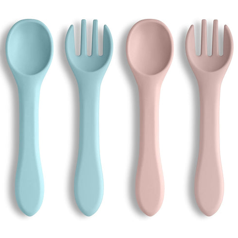 Vicloon Silicone Baby Spoon and Fork Set, 4PCS Baby Led Weaning Utensils, Dishwasher Safe