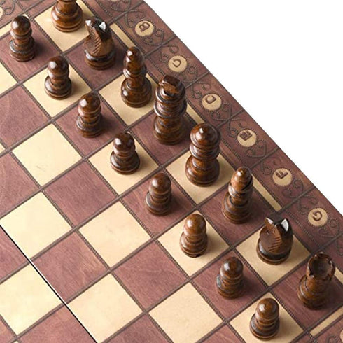 3-in-1 Chess Backgammon Checkers Set - 11 inch Wooden Board Game with Folding Carrying Case for Travel