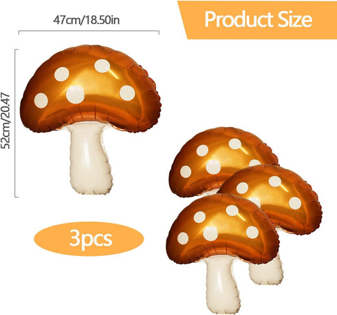 Sliverdew 31'' Balloons,3 Mushroom Pcs Brown Mushroom Party Decorations Mushroom Foil Balloons Fairy Theme Birthday