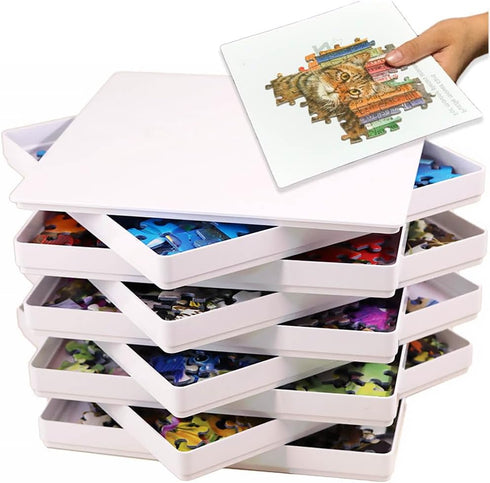 PUZZLE EZ 8 Puzzle Sorting Trays with Lid 8" x 8" with
