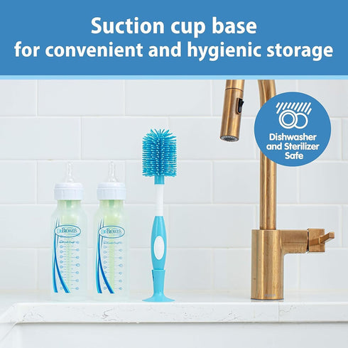 Set 3-Pack Dr. Brown's Silicone Cleaning Brush with Bottle, Spout, and Straw Brush, + Soft Touch No Scratch Baby Bottle
