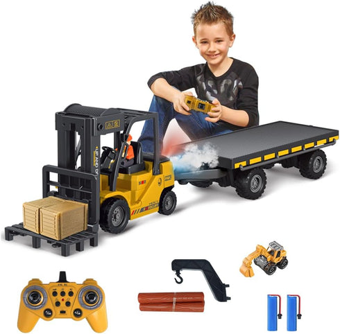 KNACKTOYZ Remote Control Forklift with Flatbed Truck, 11 Channel RC Forklifts with