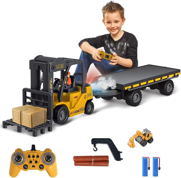 KNACKTOYZ Remote Control Forklift with Flatbed Truck, 11 Channel RC Forklifts with