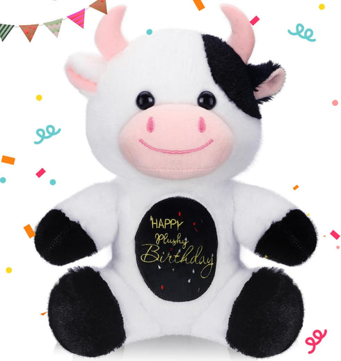 9.8" Happy Birthday Cow Plush Toys Cute Soft Cow Stuffed Animal Gifts for Boys Girls