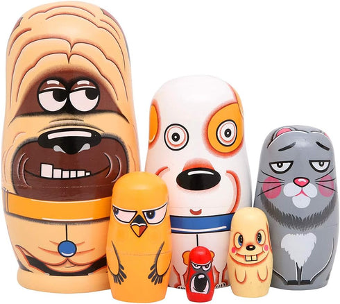 Moonmo 6pcs Handmade Wooden Russian Nesting Dolls, Cute Dogs Matryoshka Dolls