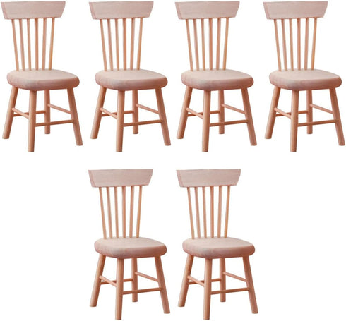 Toyvian 6 pcs Mini Wood Dollhouse Chairs, 1:12 Scale, Miniature Furniture Props for Dollhouse Landscape Garden