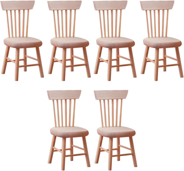 Toyvian 6 pcs Mini Wood Dollhouse Chairs, 1:12 Scale, Miniature Furniture Props for Dollhouse Landscape Garden