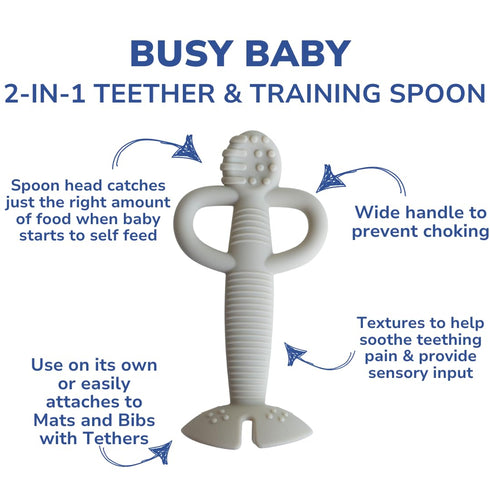 2-in-1 Busy Baby Teething Spoon - Teether and Training Spoon for Self Feeding, Dishwasher Safe, BPA Free, Food Grade
