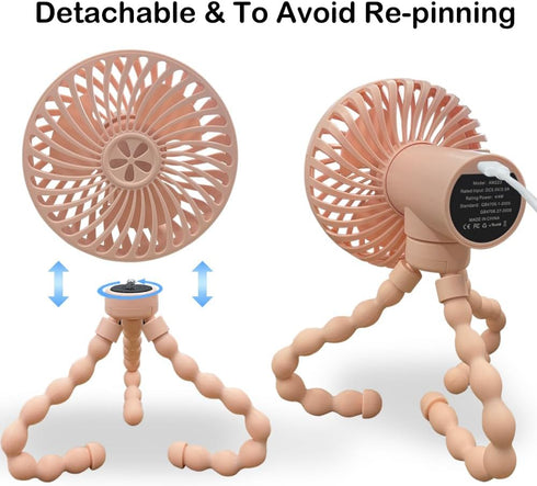 wyewye Mini Portable Stroller Fan - Rechargeable Handheld Cooling Fan with Flexible Tripod Clip for Baby (Pink)