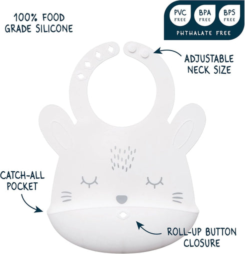 Roll-Up Silicone Bib - Tiny Twinkle Waterproof Bib with Food Catcher