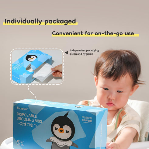 24 Pack 10.24x11.02 (24pcs Disposable Drooling Bibs, Individual for Toddlers-Adjustable With Snaps, Baby Bibs