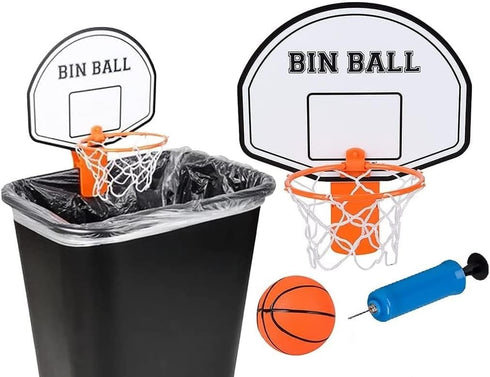 Clip-On Trash Can Basketball Set with Hoop, Inflatable Mini Basketball and Hand Pump for Office Home Fun
