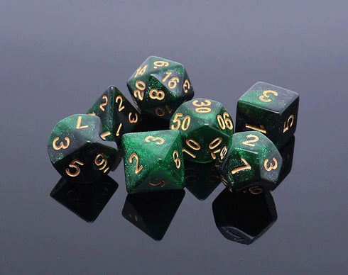 Polyhedral DND Dice Set - Glitter Dice for Dungeon and Dragons D&D RPG Role Playing Games (Green Mix Black Nebula)