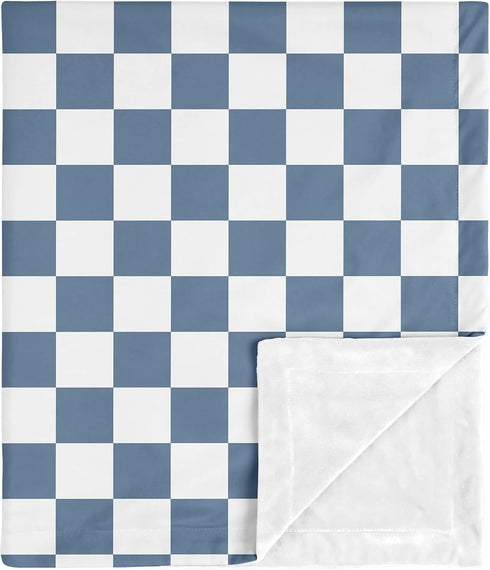 Sweet Jojo Designs Soft Baby Blanket (Blue Gingham Checkered Plaid) for Boys,