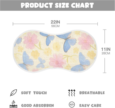 decor gift 4 Pack 22x11in Cotton Muslin Burp Cloth Breathable Blue Butterflies and Pink Flowers Feed Cloth for Unisex