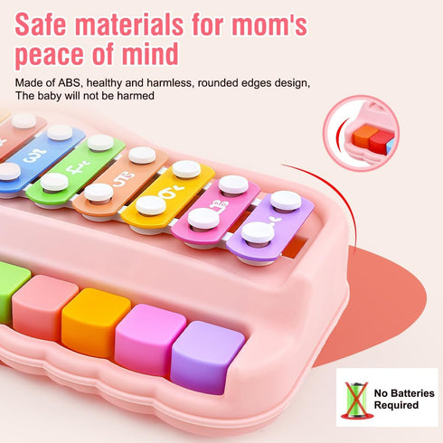 1-3, 1+ 3 1 8 Baby Piano Xylophone Toy for Toddlers Age Montessori Musical Toy Double Sided Cards Pink Educational Gift
