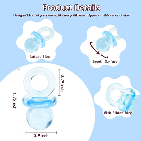 36 1.75 Inch Acrylic Pacifiers for Baby Shower Game Boy, Cute Baby Shower Pacifiers, Blue Pacifiers for Baby Shower