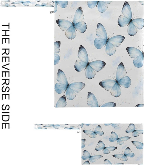 Haskirky 2 Blue Butterflies Watercolor Pcs Cloth Diaper Wet Dry Bags,Waterproof and Washable Bag for Travel Reusable