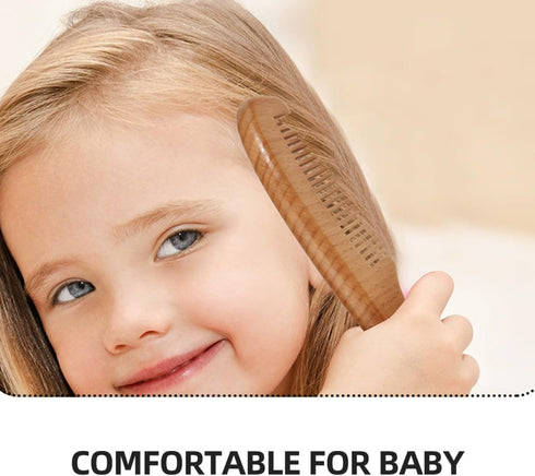Set Grooming Kit with Soft Wool Scalp Brush and Comb for Newborns and Gentle Hair Care Bath and Massage Tool