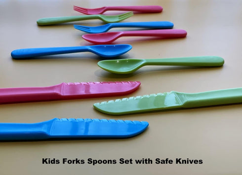 Kids Cutlery Set - Jawbush 9 Pcs Plastic Toddler Utensils with Forks, Spoons, and Knives for School