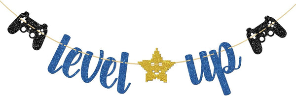 Level Up Banner - Video Game Theme Birthday Party Decoration for Kids Boys Girls, Happy 11th-16th Birthday Party