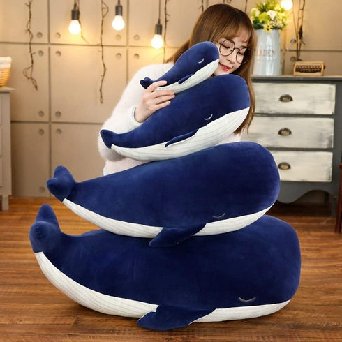 MUPI Whale Stuffed Animal Big Blue Dolphin Doll Toy Cushion Pillow Plus (33 Inch) - Soft Simulation Cotton, 4 Size Down