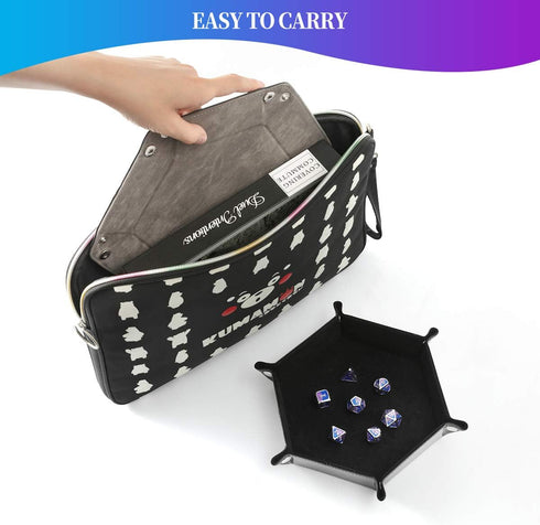 2 Pcs Portable Folding Dice Rolling Tray Set for RPG DND Table Games, PU Leather and Velvet Holder