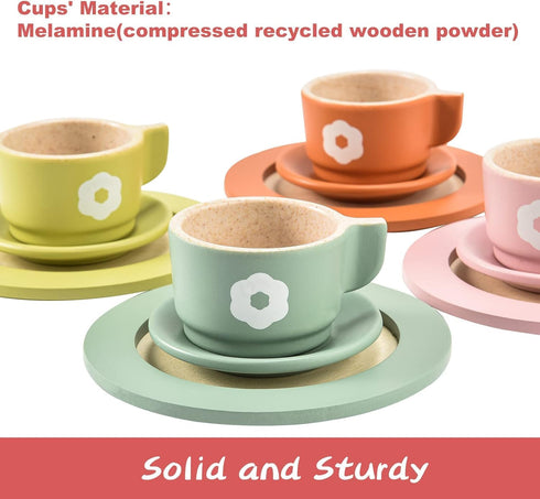27PCS Set, Giant bean Wooden Toy Plates and Dishes for Kitchen Wooden Play Kitchen Accessories for Girls and Boys