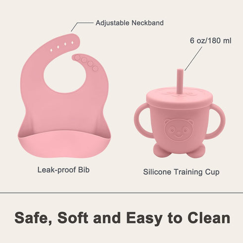 Set Silicone Baby Feeding | Baby Led Weaning Supplies Includes Suction Bowls and Divided Plates, Adjustable Bib, Baby