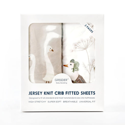Ultra Soft Jersey Knit Fitted Crib Sheets Set, 2 Pack, Stretchy Crib Mattress Sheets with Deep Pocket