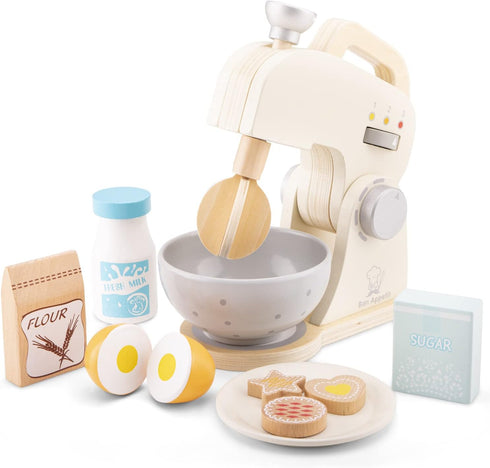 Wooden Mixer Set by New Classic Toys - Pretend Play Toy for Kids Cooking Simulation, Educational Toy for Preschool Age