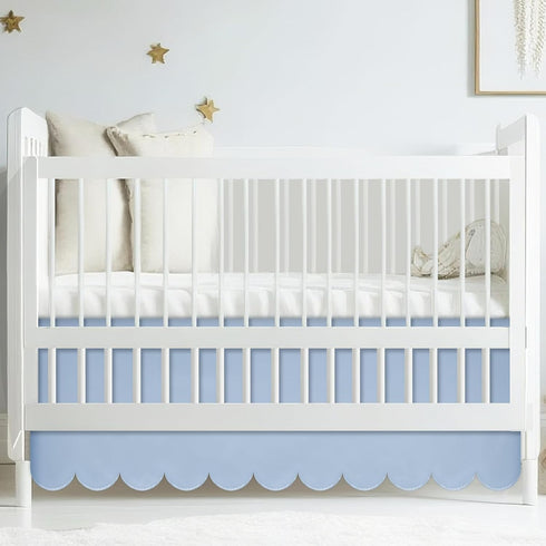 Hahafelt Blue Scalloped Crib Skirt 28"x 52" with 14" Drop Pleated Dust Ruffle