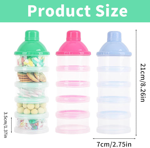 Manwetye 3-Pack 5-Layer Baby Formula Dispenser for Travel - Portable Milk Powder Container with Lids, Food Storage Box